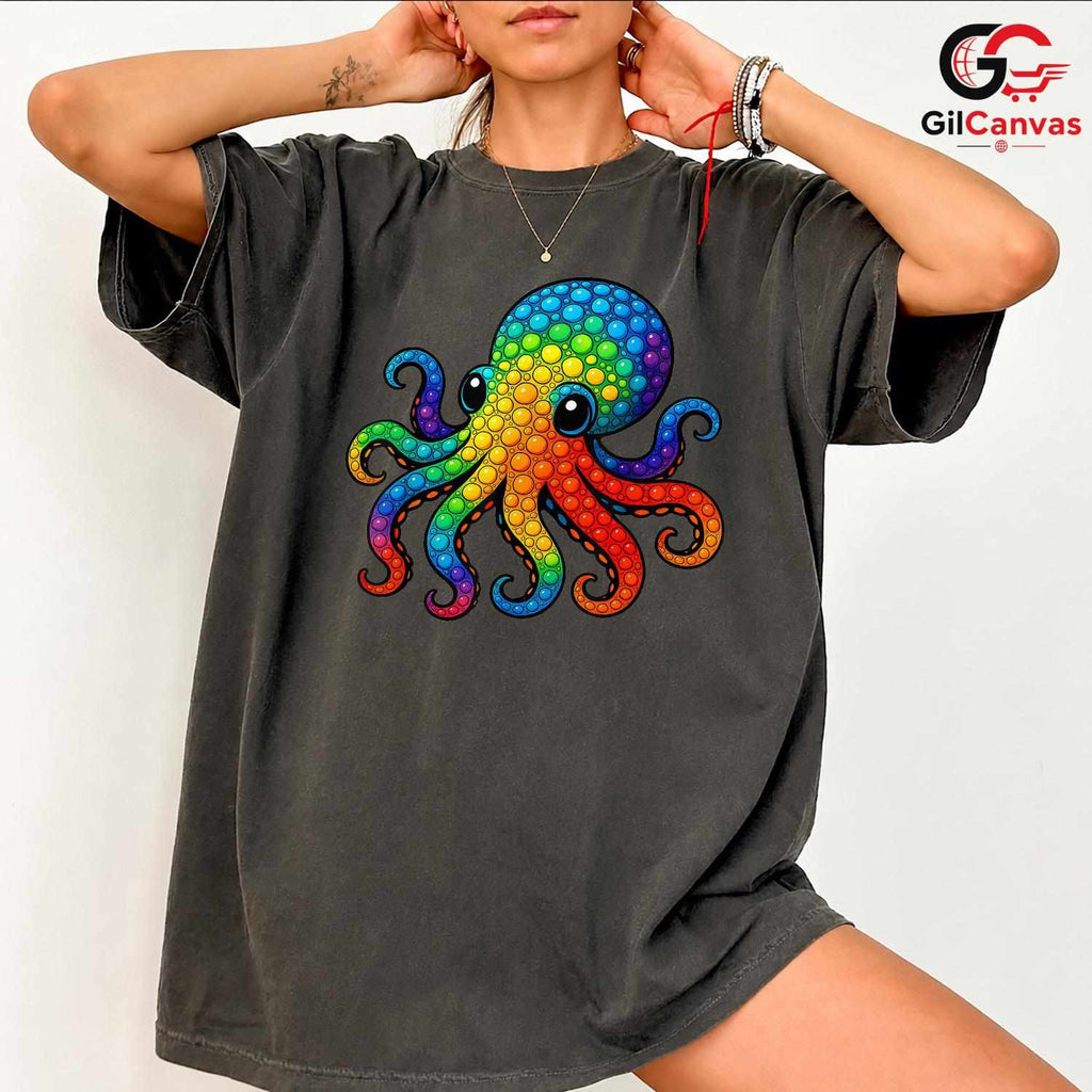 Colorful Octopus Sea Life Tee Unisex Fun Marine Creature Kids Birthday Gift