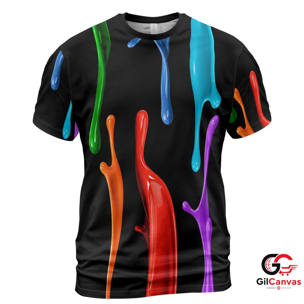 Colorful Paint Art 3D T-Shirt, Fun Unisex Splash Graphic Tee Gift For Artists