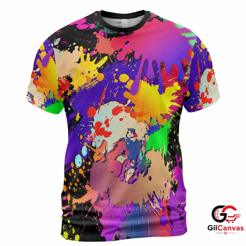 Colorful Paint Drop 3D T-Shirt, Vibrant Unisex Abstract Graphic Tee Summer Festivals