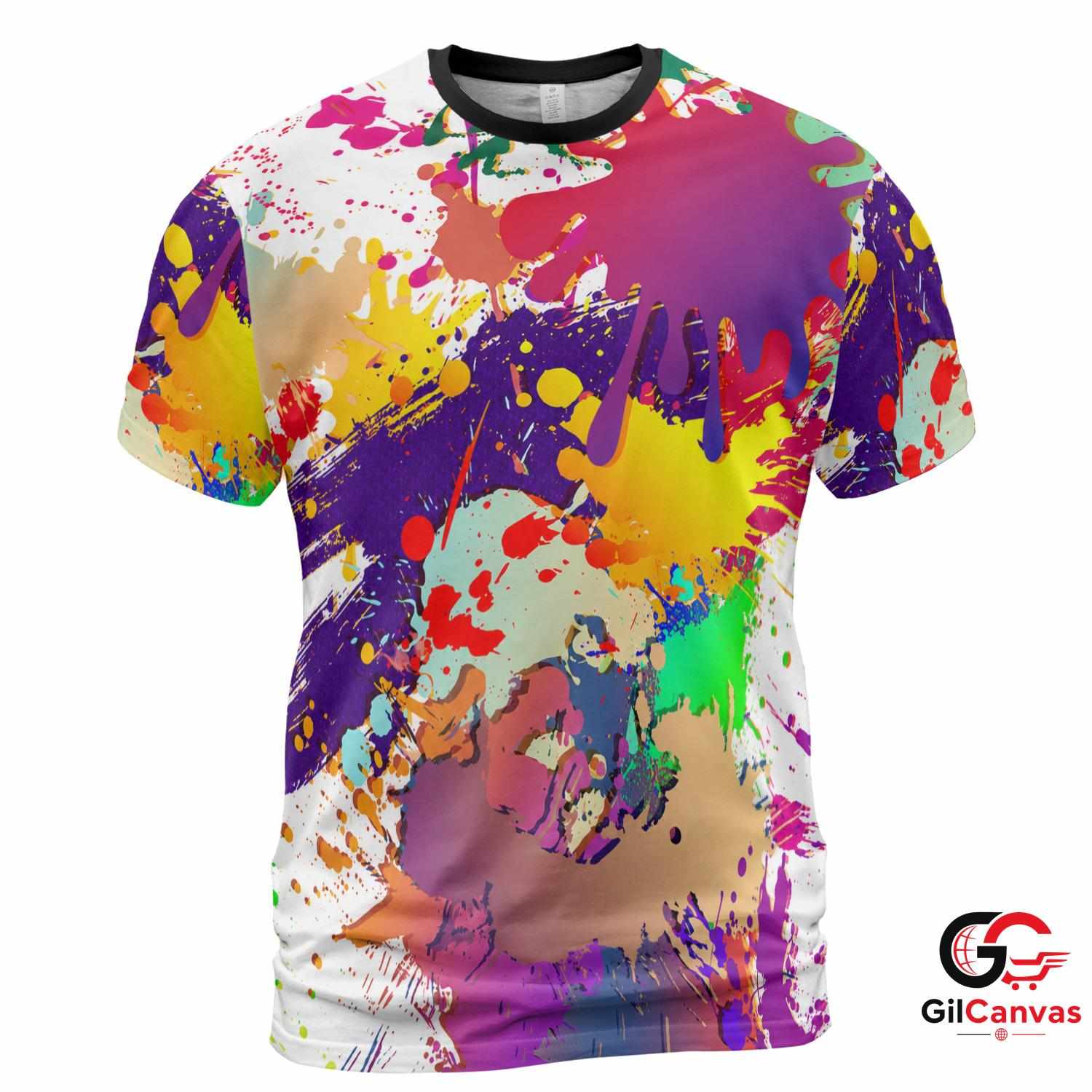 Colorful Paint Splash 3D T-Shirt, Trendy Unisex Artistic Graphic Tee For Party Wear