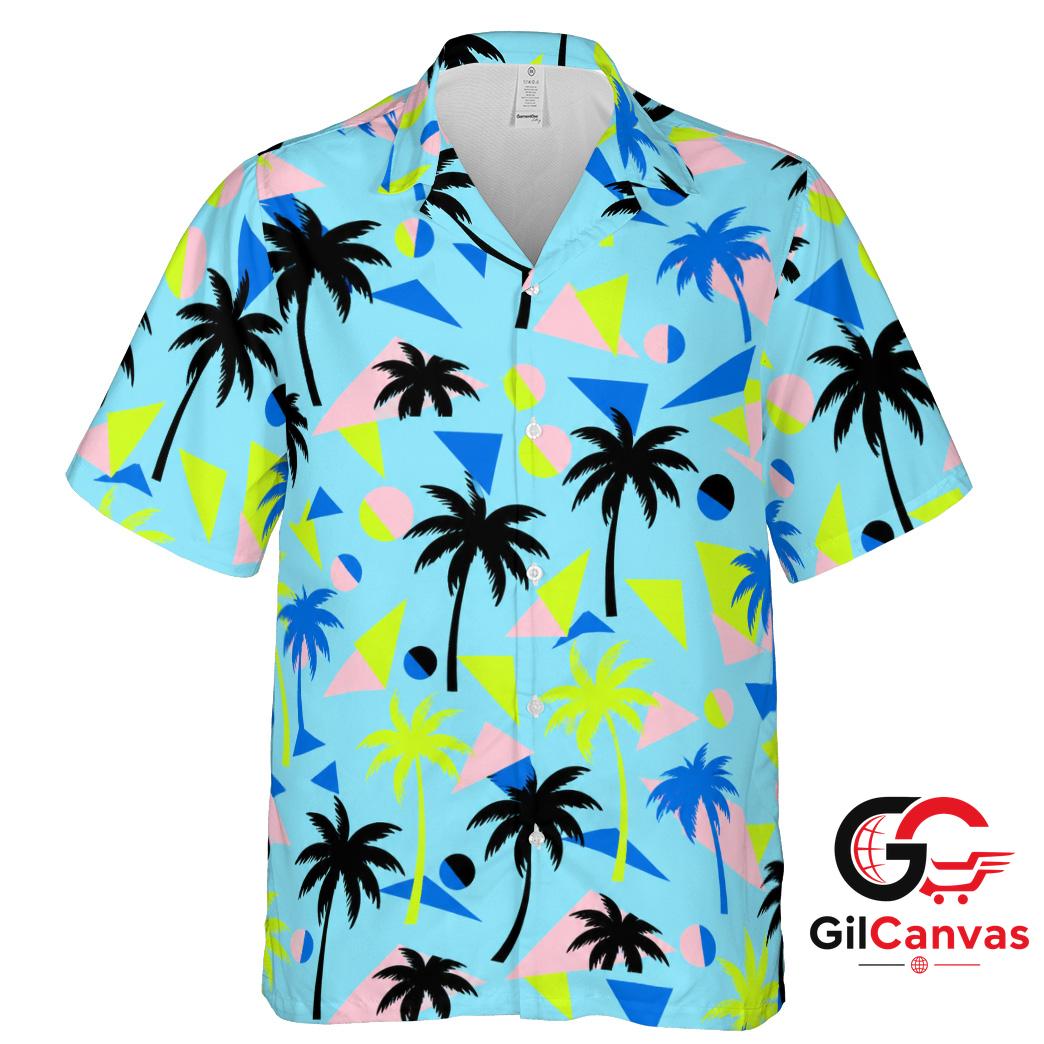 Colorful Palm Hawaiian Shirt For Beach Parties Ideal Men Summer Vibes Wear