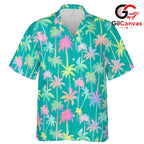 Colorful Palm Tree Shirt Men, Tropical Style Beach Wear Summer Vacations
