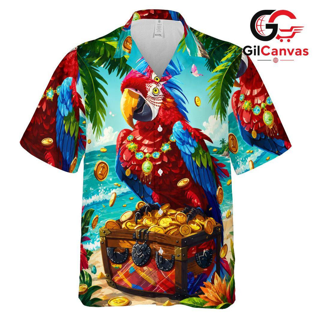 Colorful Parrot Beach Shirt, Fun Men Tropical Vibes Summer Party Styles