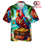 Colorful Parrot Beach Shirt, Fun Men Tropical Vibes Summer Party Styles
