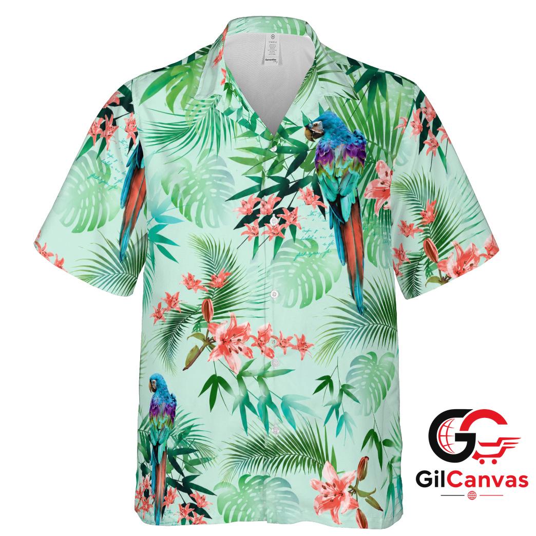 Colorful Parrot Hawaiian Shirt For Summer Parties Men Tropical Floral Vibe