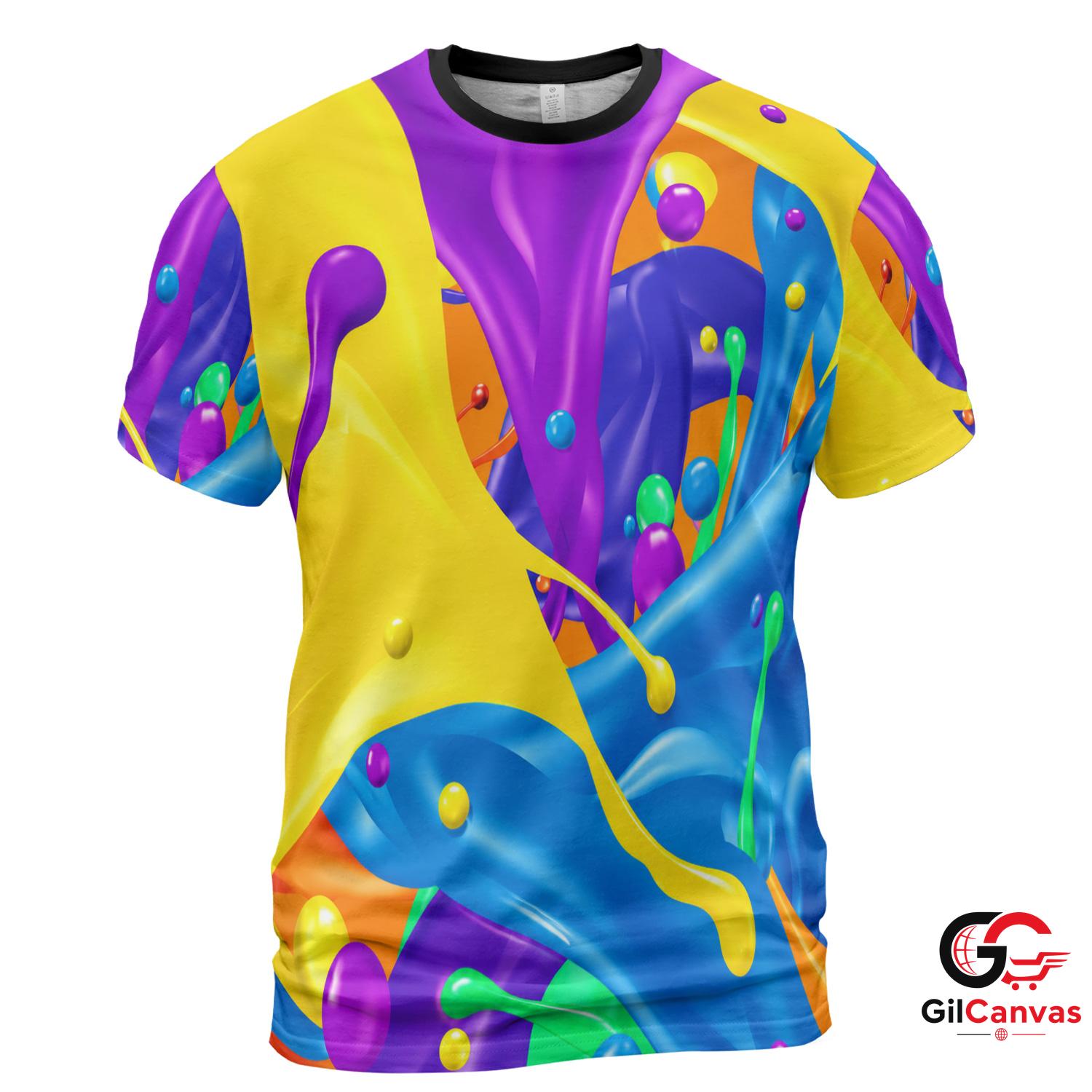 Colorful Splash 3D T-Shirt, Vibrant Unisex Art Tee Gift For Summer Fun Outfits
