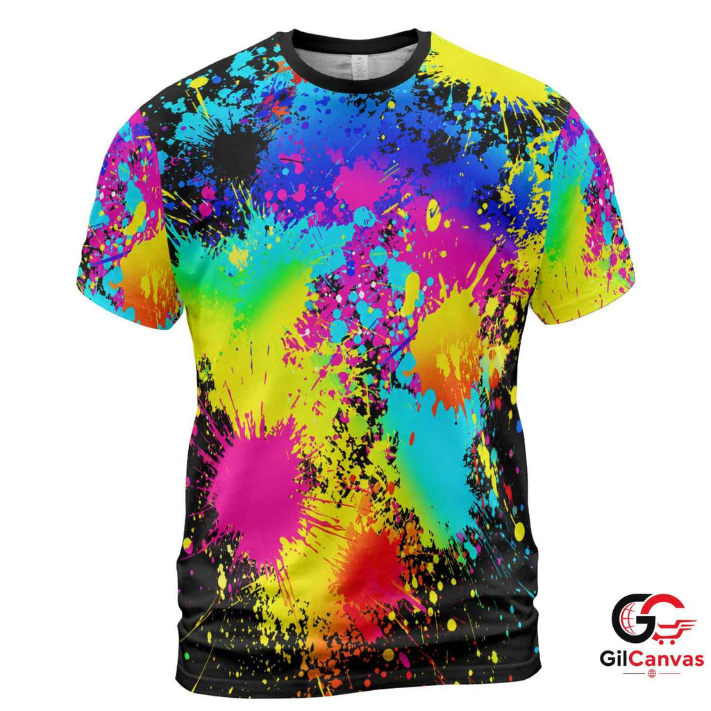 Colorful Splash Art 3D T-Shirt, Vibrant Unisex Graphic Tee For Summer Events