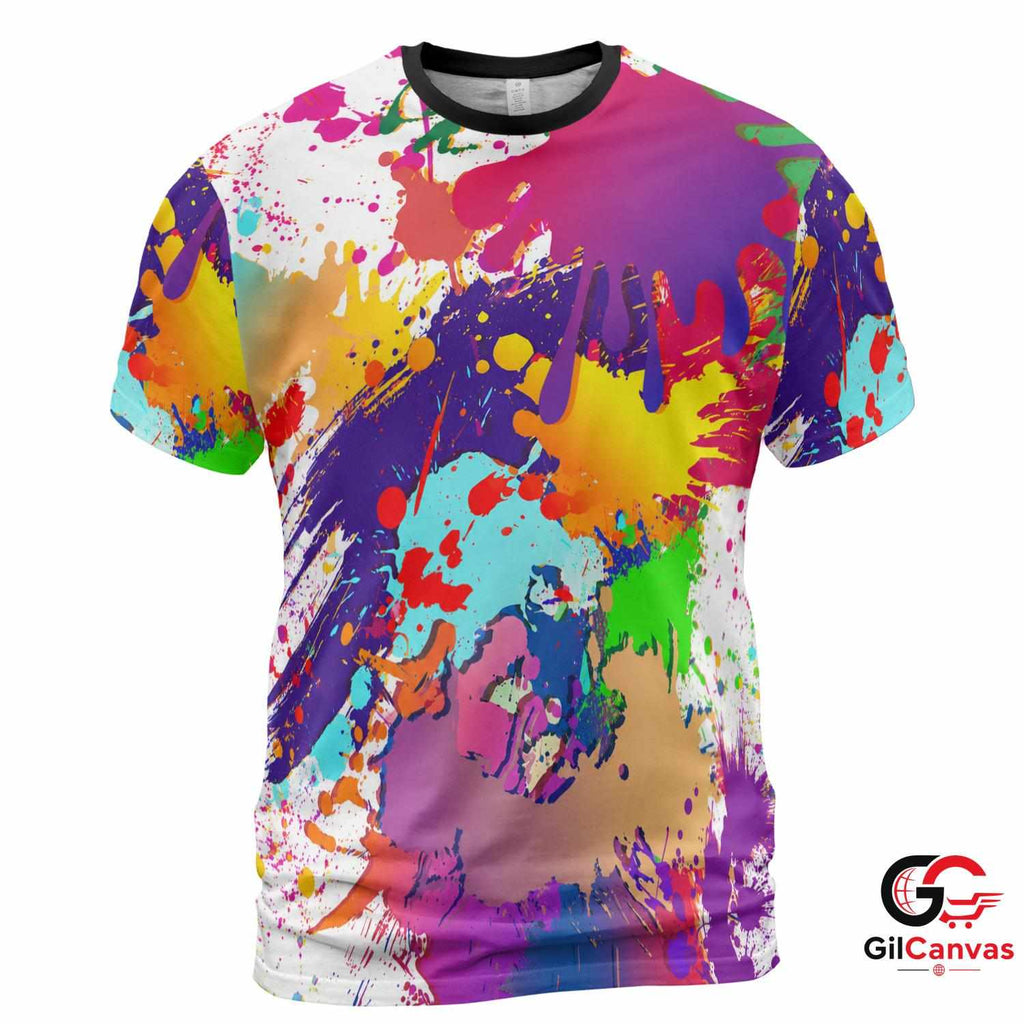 Colorful Splatter 3D T-Shirt, Artistic Unisex Graphic Tee For Summer Parties