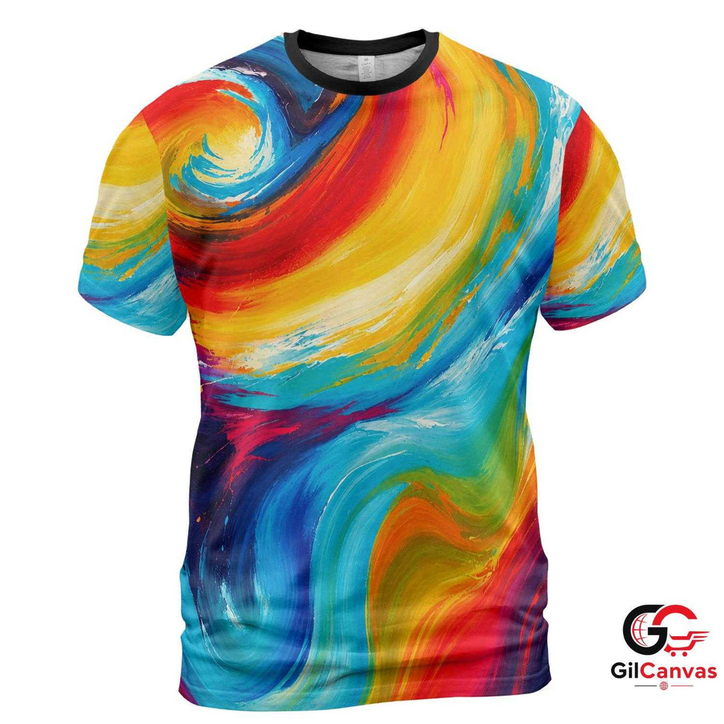 Colorful Swirl Art 3D T-Shirt, Vibrant Unisex Summer Graphic Tee For Everyday