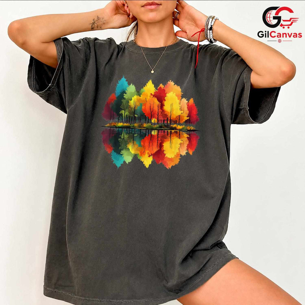 Colorful Tree Reflection Shirt Unisex Perfect Nature Lover Fall Season Gift