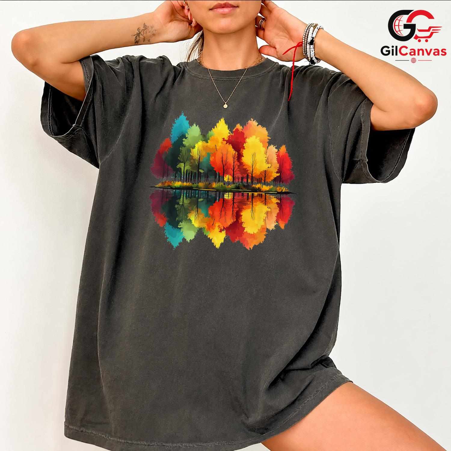 Colorful Tree Reflection Shirt Unisex Perfect Nature Lover Fall Season Gift