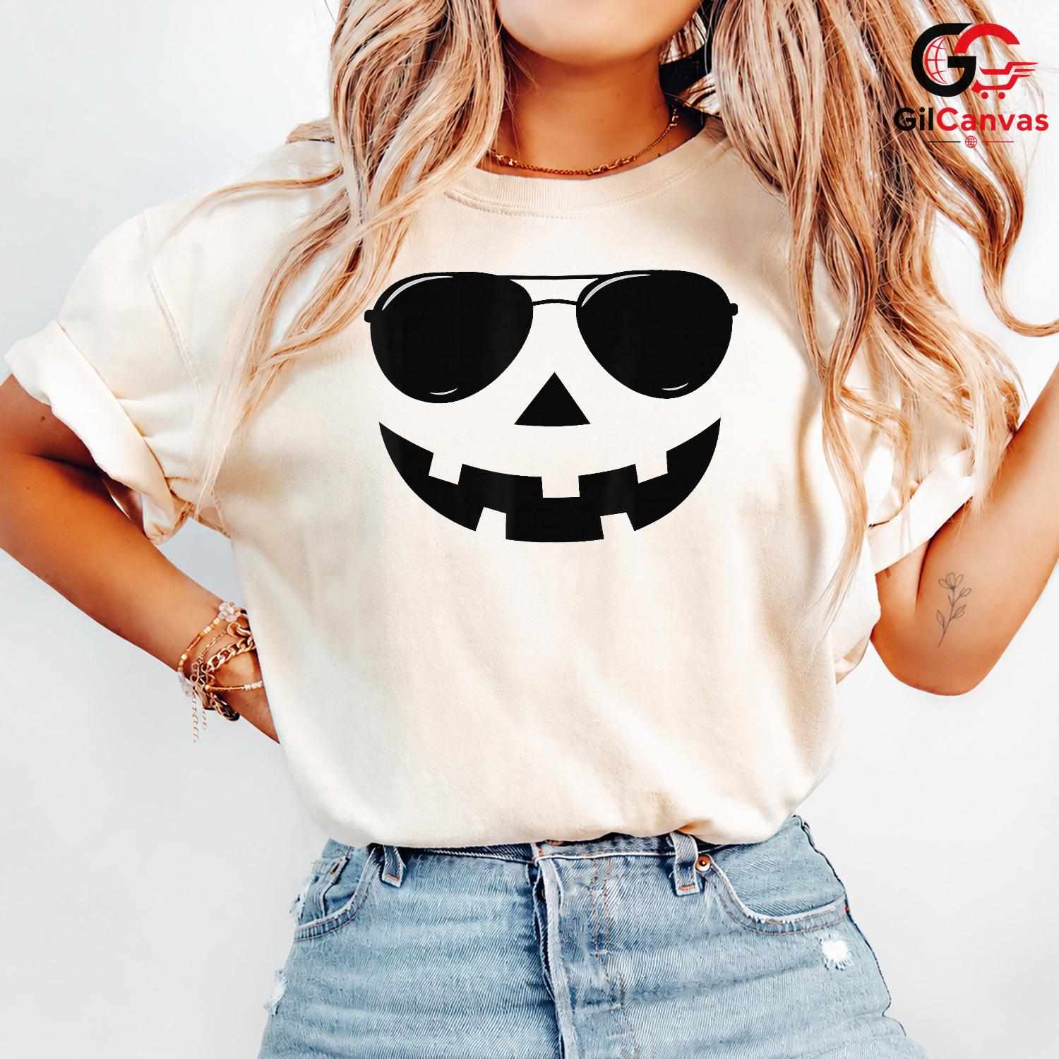 Cool Pumpkin Face Funny T-Shirt Unisex Spooky Halloween Gift For Kids Teens