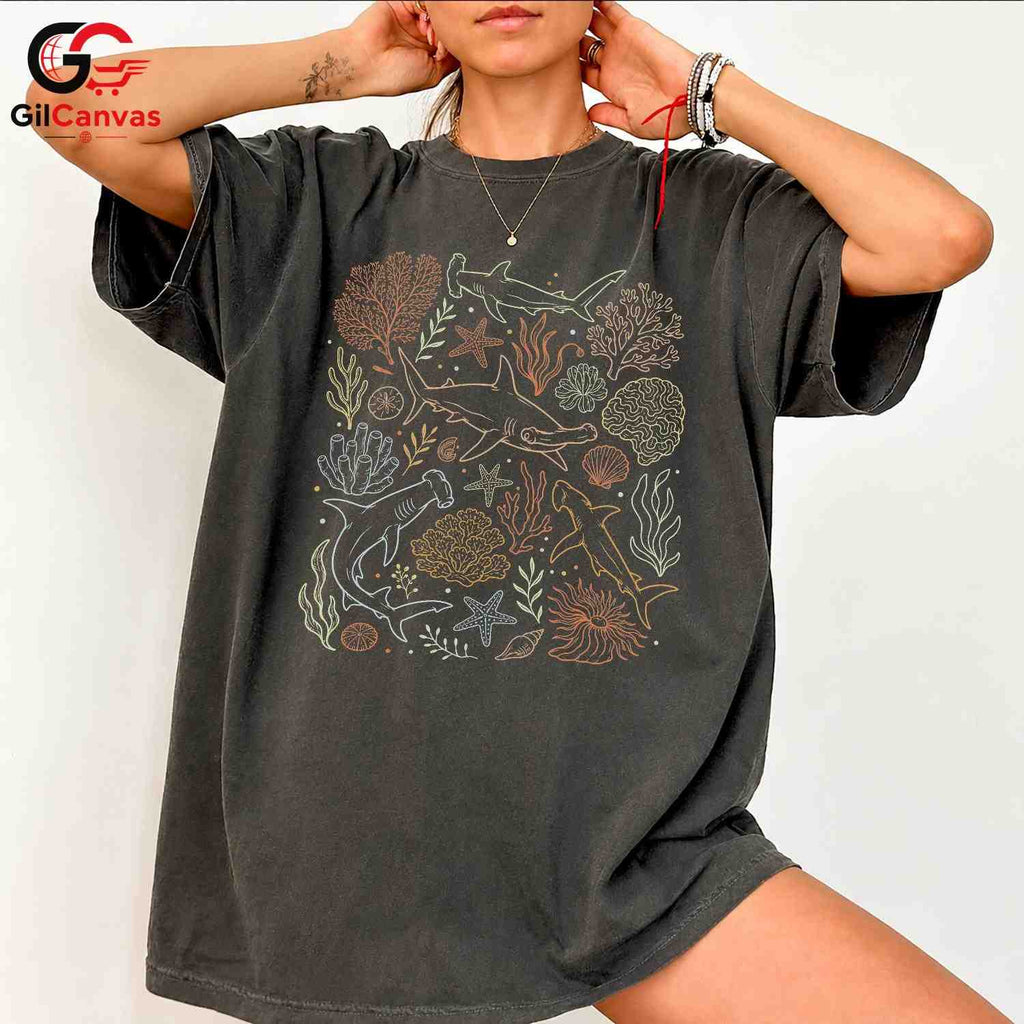 Coral Reef Shark T-Shirt Underwater Adventure Beachwear Ocean Unisex Apparel