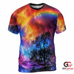 Cosmic Galaxy Tree 3D T-Shirt, Vibrant Unisex Fantasy Art Graphic Tee Everyday Wear