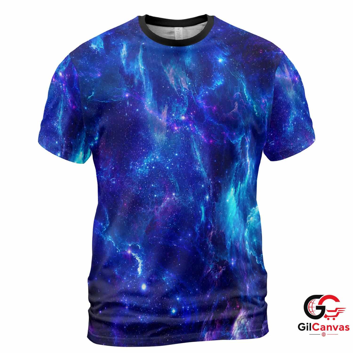 Cosmic Nebula Art 3D T-Shirt, Vibrant Unisex Space Graphic Tee Gift Sci-Fi Parties