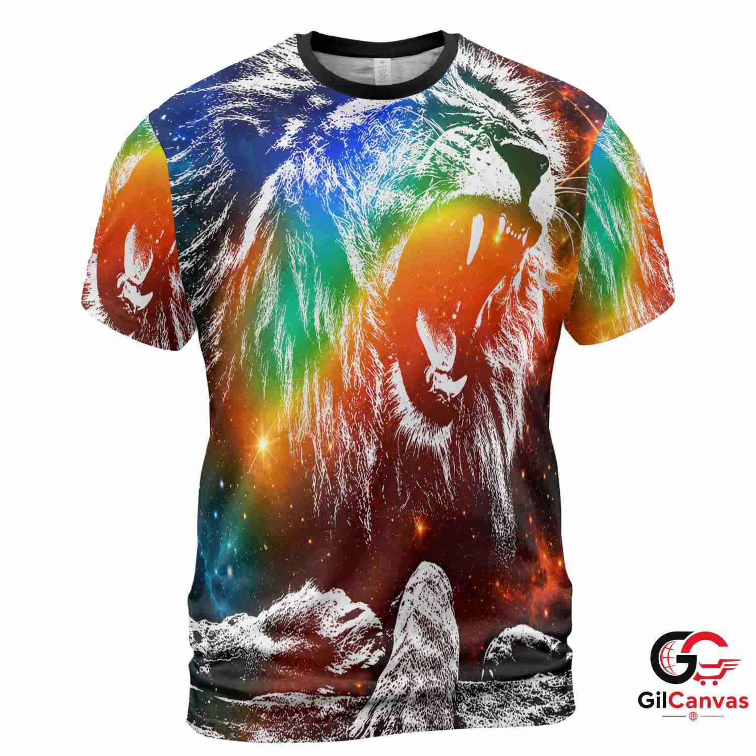 Cosmic Roaring Lion 3D T-Shirt, Vibrant Unisex Galaxy Graphic Tee Gift For Birthdays