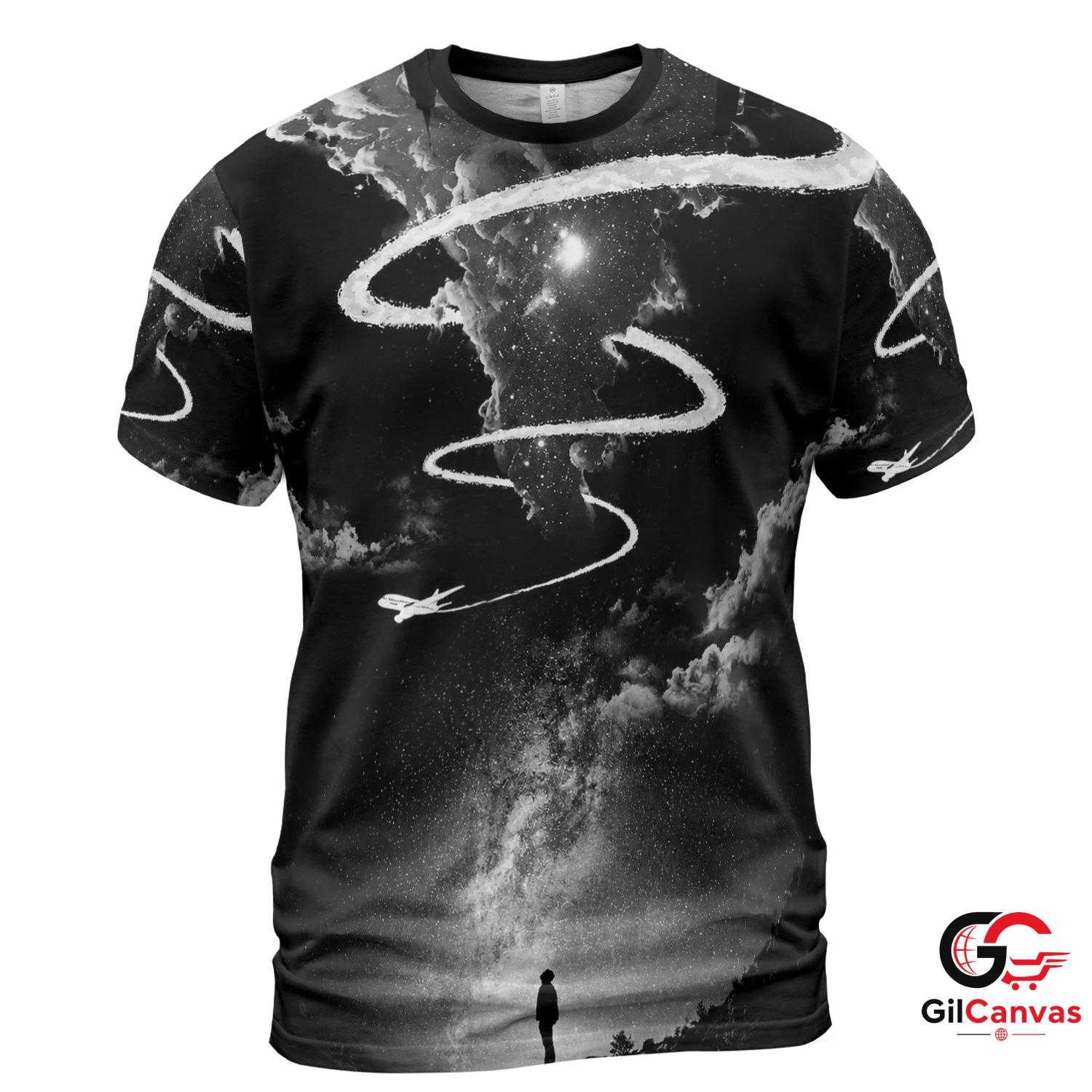 Cosmic Swirls Space 3D T-Shirt, Unisex Galaxy Graphic Tee Gift For Enthusiasts