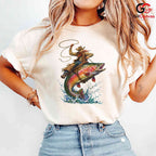 Cowboy Riding Fish Tee Shirt Outdoor Fishing Adventure Unisex Graphic Apparel