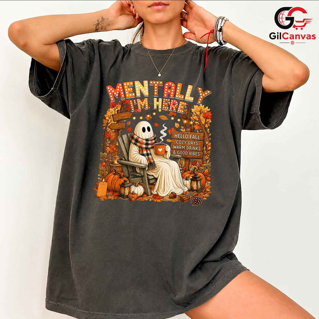 Cozy Ghost Character T-Shirt Unisex Spooky Fall Halloween Gift Adults Teens