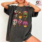 Creepy Ice Cream Skull T-Shirt Unisex Cool Halloween Party Gift Teens Adults