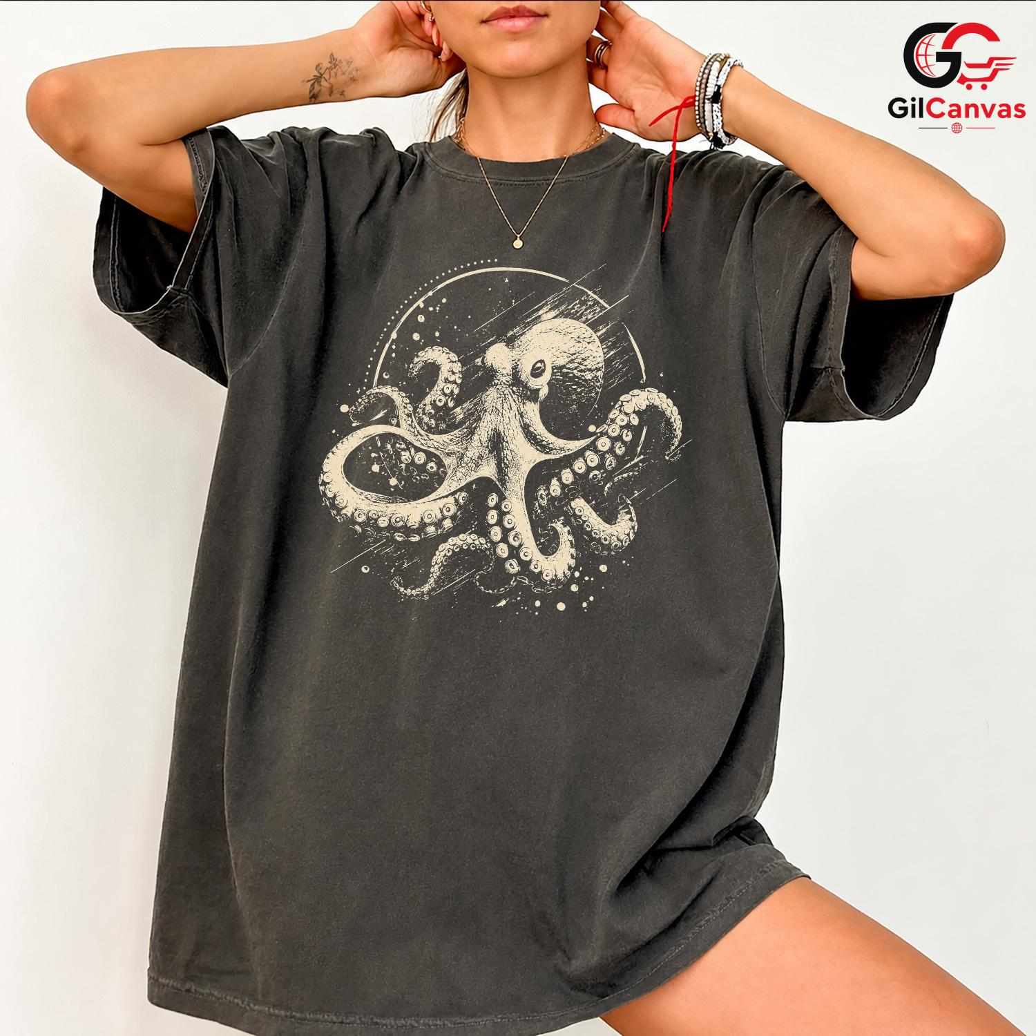 Custom Sea Life Octopus T-Shirt Ocean Lover Beach Wear Unisex Graphic Tee