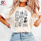 Cute Cat Illustration T-Shirt Feline Lover Perfect Gift Idea Women Men Shirt