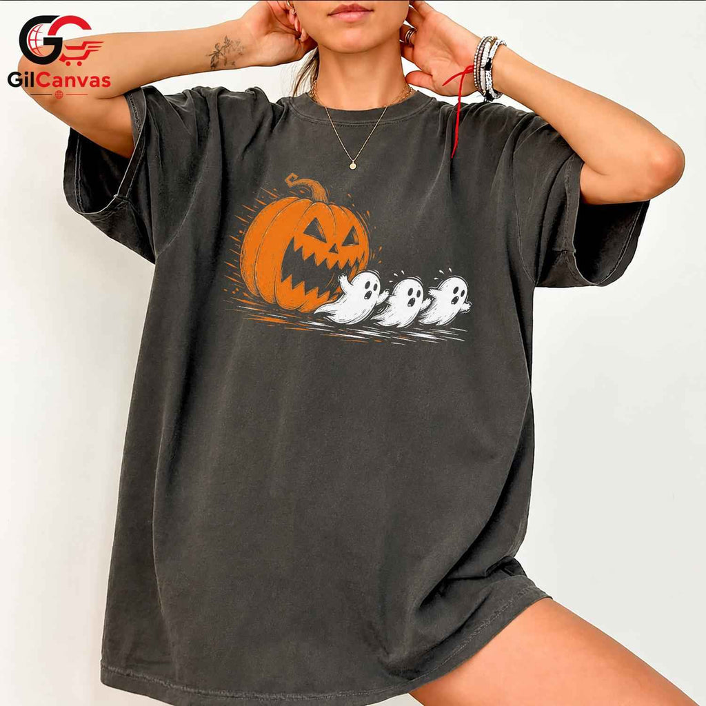 Cute Ghost Pumpkin T-Shirt Halloween Perfect Kids Fun Graphic Tee Boys Girls