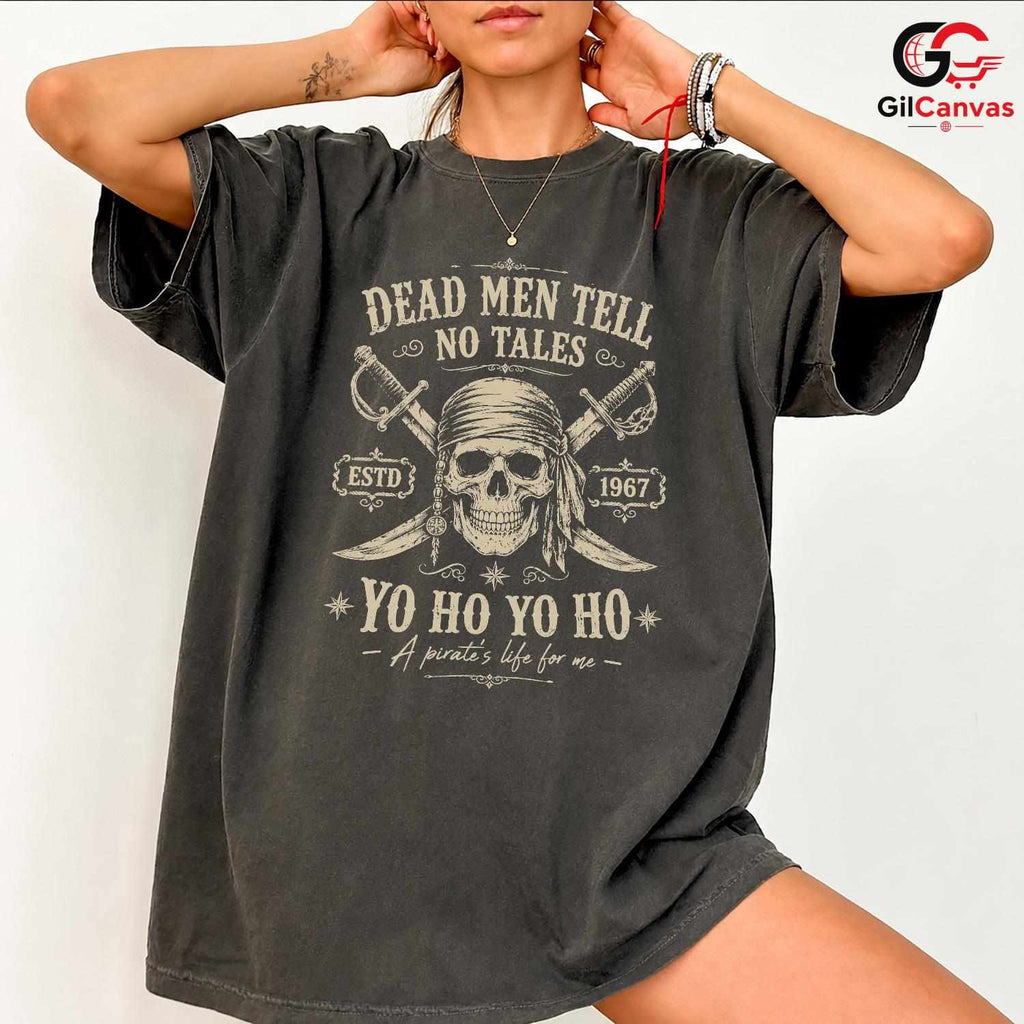 Dead Men Tell No Tales T-Shirt Pirate Skull Halloween Unisex Vintage Graphic Tee