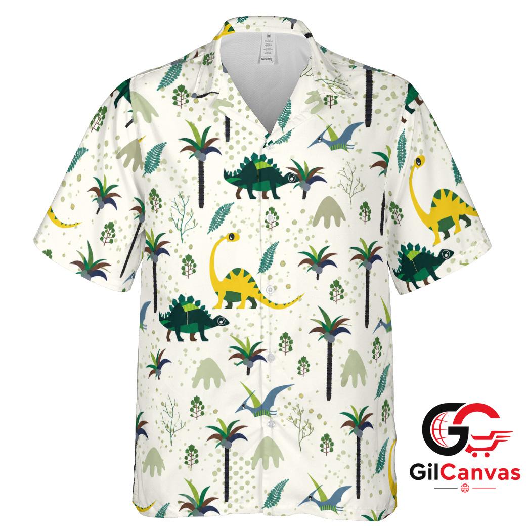 Dinosaur Print Hawaiian Shirt For Kids Tropical Summer Vacation Casual Wear