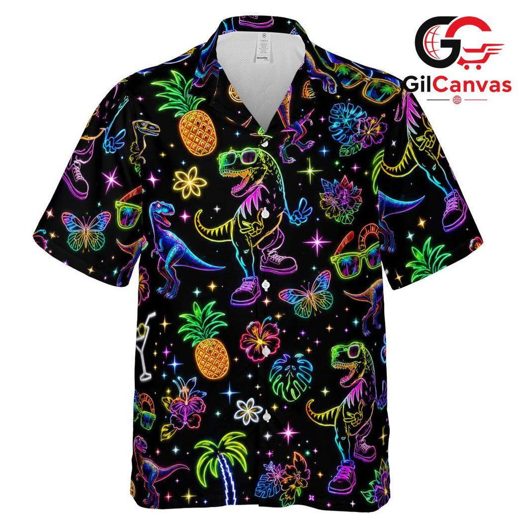Dinosaur Tropical Hawaiian Tee, Fun Unisex Vacation Apparel Summer Outings