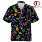 Dinosaur Tropical Hawaiian Tee, Fun Unisex Vacation Apparel Summer Outings