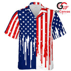 Dripping USA Flag Shirt Men, Custom Independence Day Fashion Summer Events