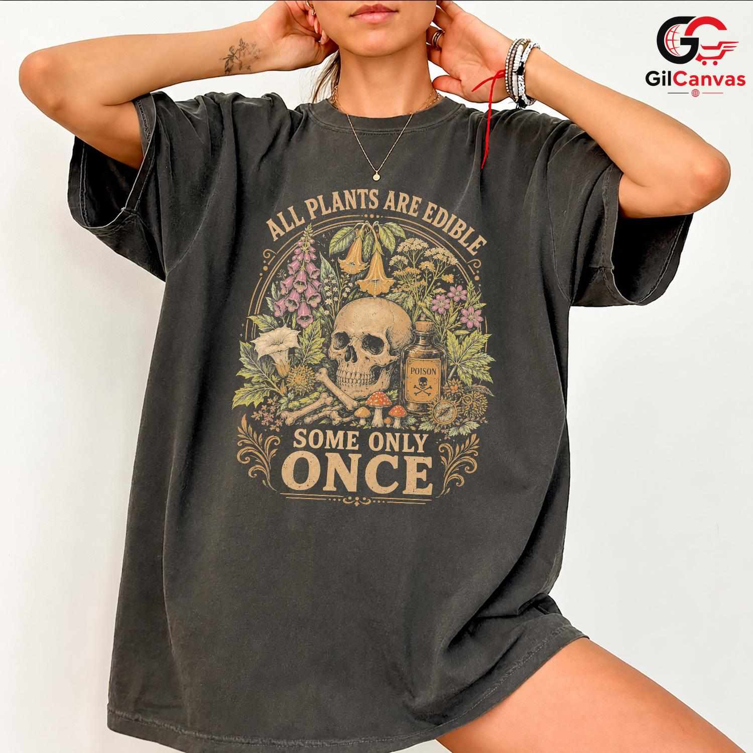 Edible Plants Skull T-Shirt Gothic Nature Halloween Unisex Graphic Apparel