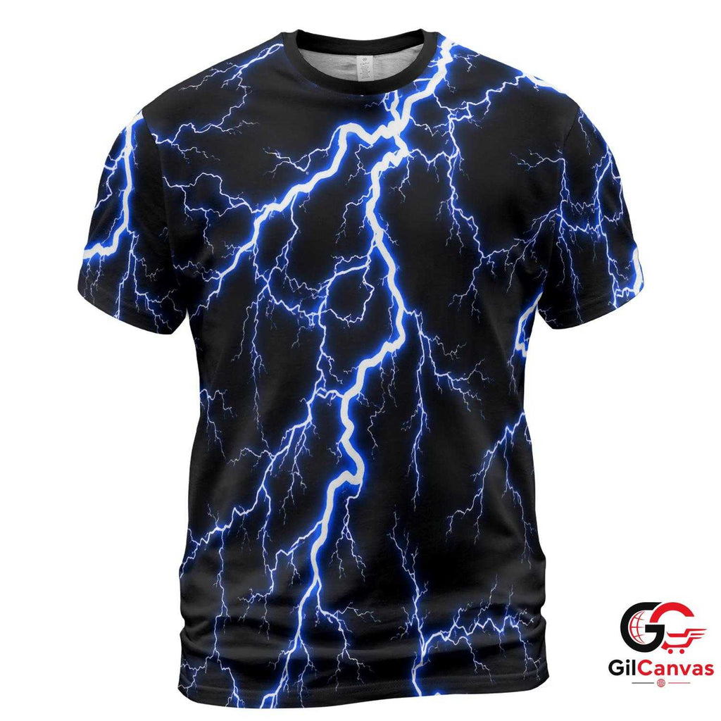 Electric Lightning 3D T-Shirt, Vibrant Unisex Halloween Graphic Tee Costume Everyday
