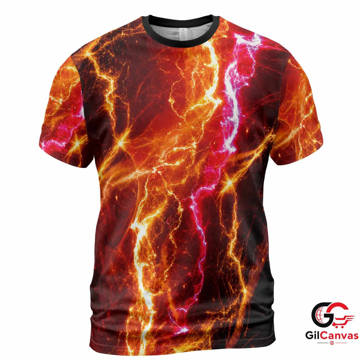 Electric Pattern 3D T-Shirt, Unisex Lightning Graphic Tee Gift For Festivals