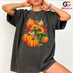 Fall Floral Pumpkin T-Shirt Unisex Autumn Season Gift For Women And Teens