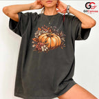 Fall Floral Pumpkin T-Shirt Unisex Perfect Autumn Season Gift Men And Women