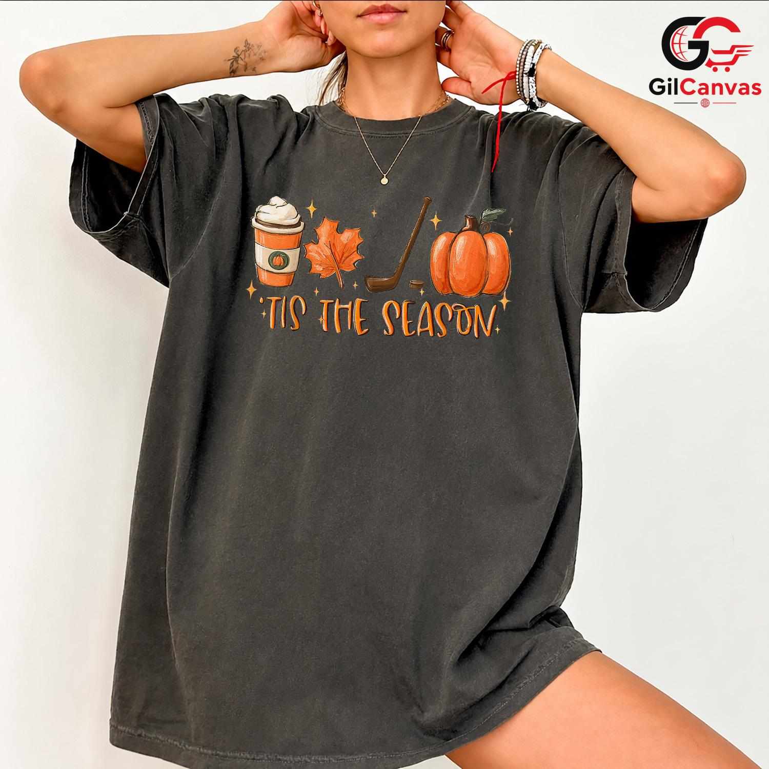 Fall Hockey Pumpkin Spice T-Shirt Unisex Cozy Autumn Sports Fan Game Day Gift