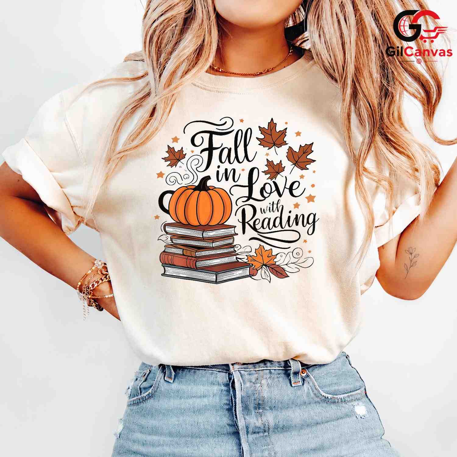 Fall In Love Reading Book Tee Unisex Cute Pumpkin Autumn Gift For Readers