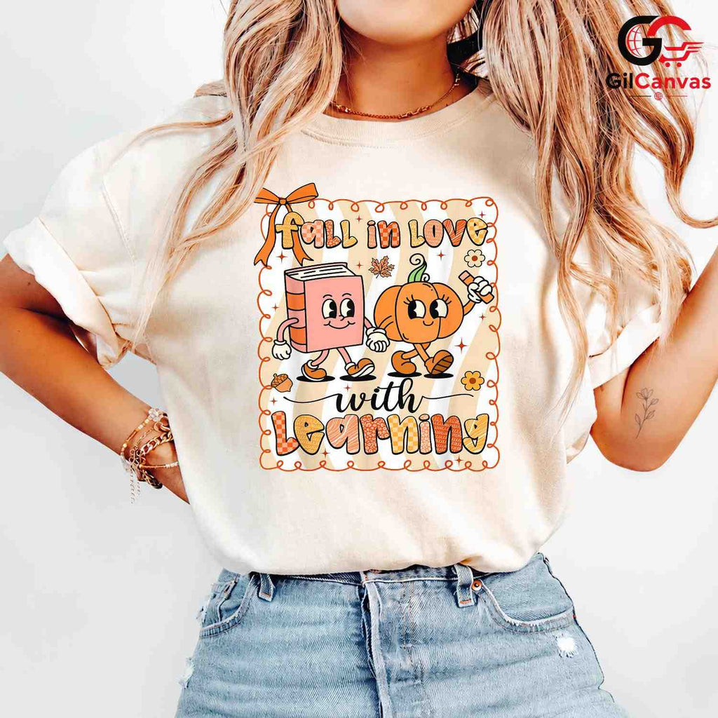 Fall Learning Pumpkin T-Shirt Unisex Cute Book Education Back To School Gift