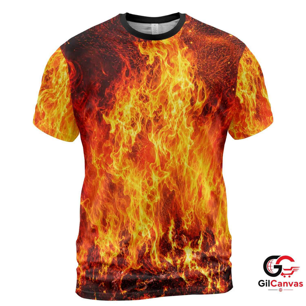 Fiery Flames Fire 3D T-Shirt, Cool Unisex Halloween Graphic Tee Casual Wear