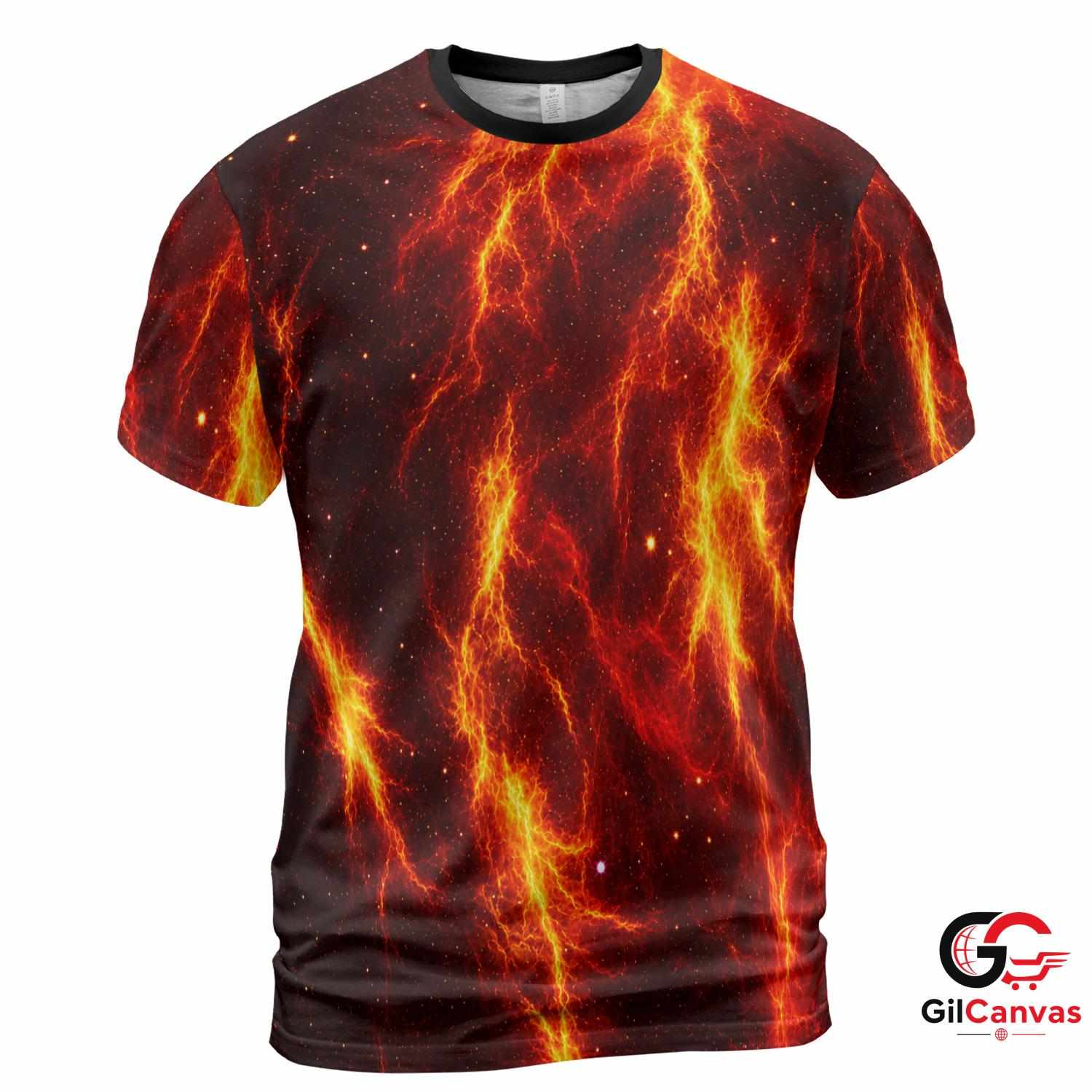 Fiery Galaxy 3D T-Shirt, Trendy Unisex Space Graphic Tee Gift For Halloween