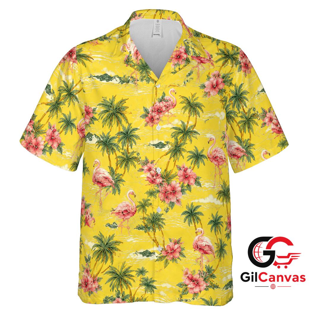 Flamingo Party Hawaiian Shirt For Unisex Summer Beach Tropical Floral Print