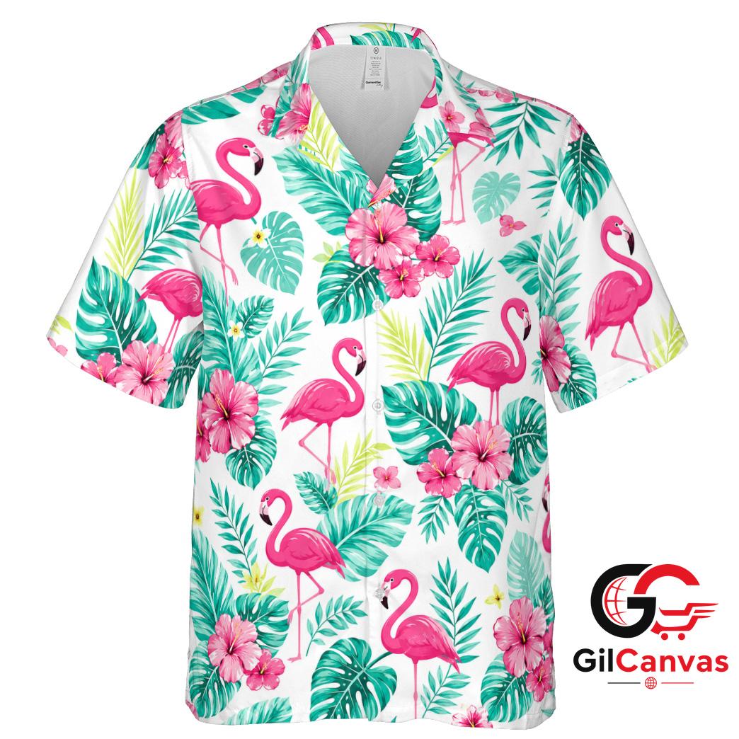 Flamingo Print Hawaiian Shirt For Unisex Summer Vacation Tropical Floral Vibe