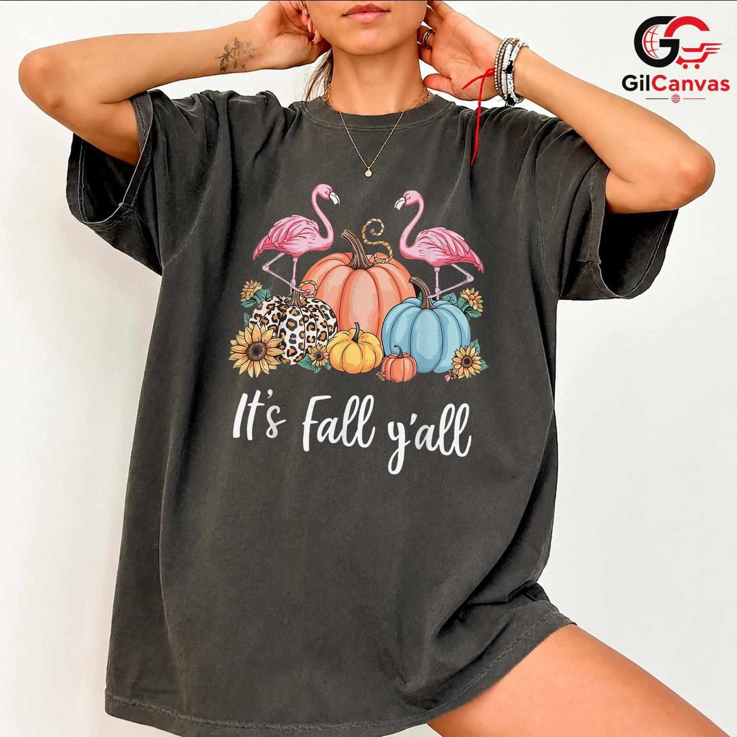 Flamingo Pumpkin Fall T-Shirt Unisex Cute Autumn Tropical Gift Idea For Women