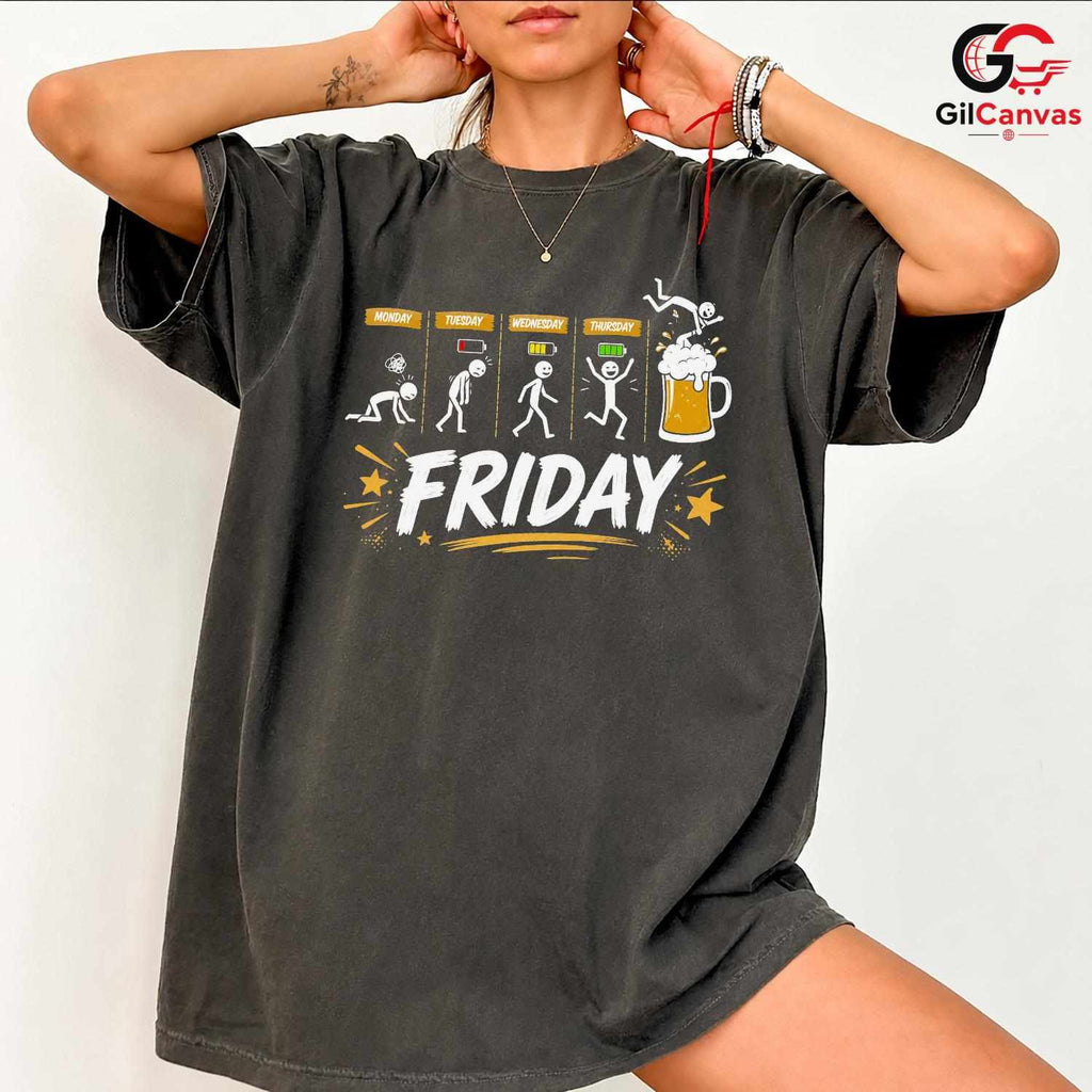 Friday Stickman Beer Mug T-Shirt Funny Weekend Party Unisex Graphic Apparel Tee