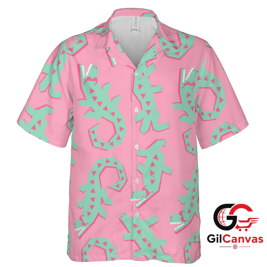 Fun Dinosaur Print Hawaiian Tee For Unisex Summer Getaways Tropical Attire Vibe