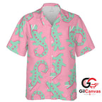 Fun Dinosaur Print Hawaiian Tee For Unisex Summer Getaways Tropical Attire Vibe