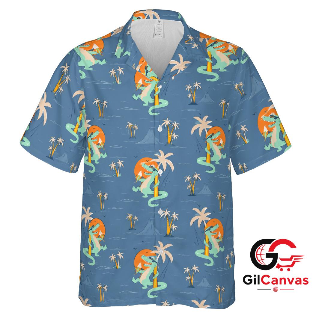 Fun Dinosaur Tee Hawaiian Shirt For Summer Parties Unisex Tropical Outfit