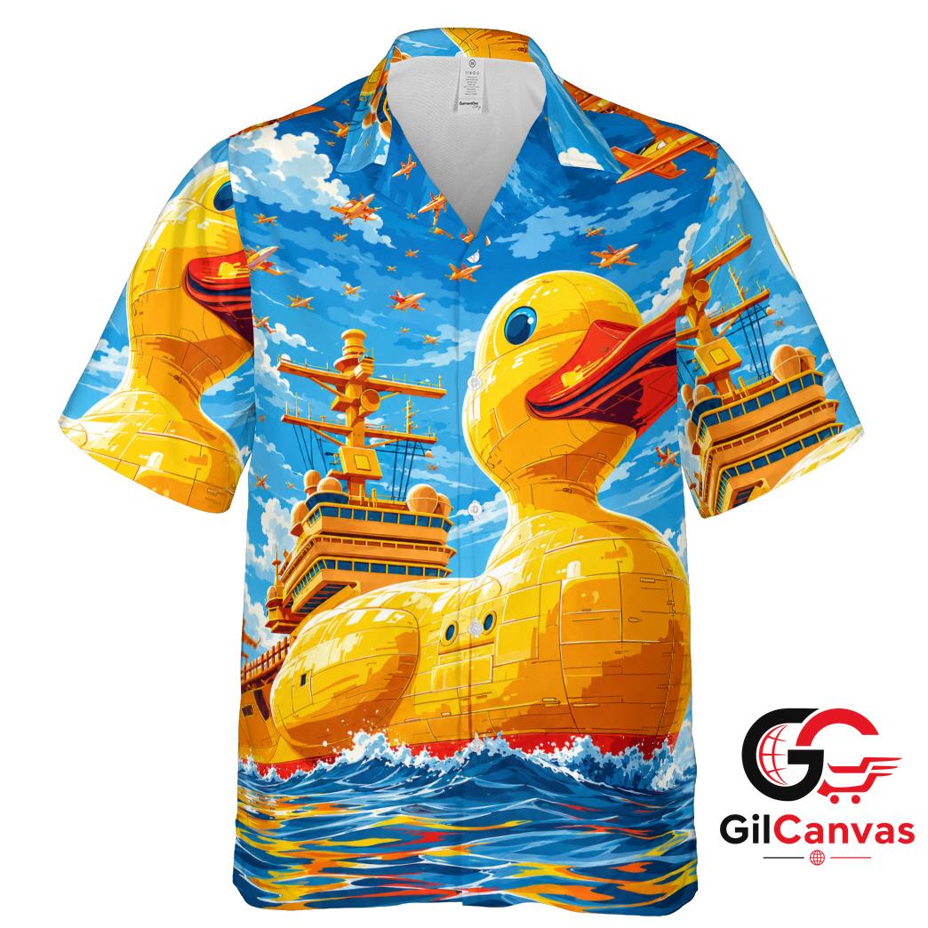 Fun Duck Print Hawaiian Shirt Perfect For Men Summer Beach Lovers Casual Wear